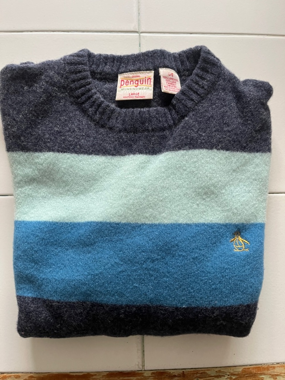 Original Penguin Men's Crewneck Sweater - Navy, Mint & Teal